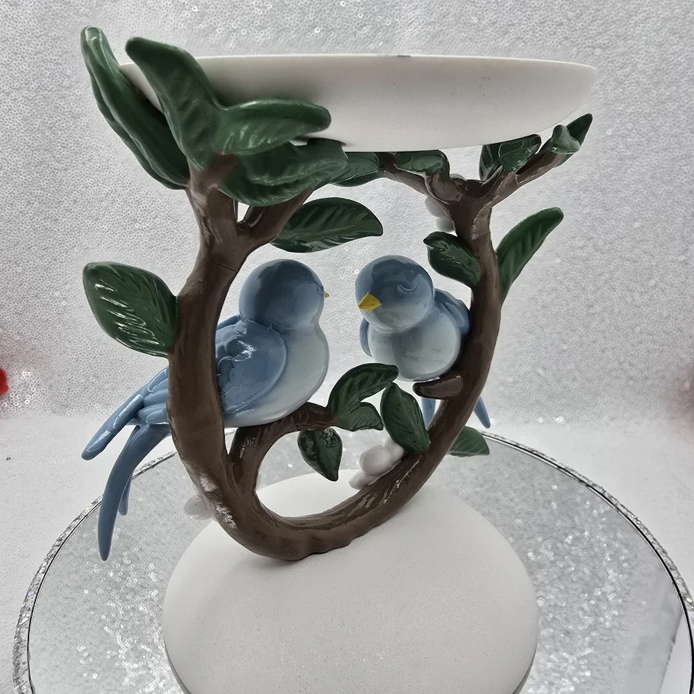 Bluebirds On A Branch 3 Wick Candle Holder Pedestal Lovebirds Bath & Body Works - Picture 6 of 15